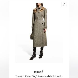 Chloé 2021 Belted Hooded Tweed Trench Coat Mainly Brown Size FR 40 USA 8